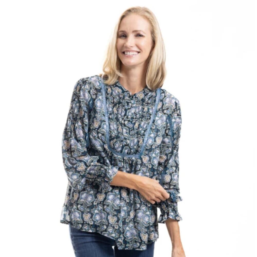Linda Anderson Women's Floral Chiffon Blouse Cutout Detail Size XXL